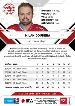 2021-22 SportZoo Tipsport ELH #004 Milan Doudera Back