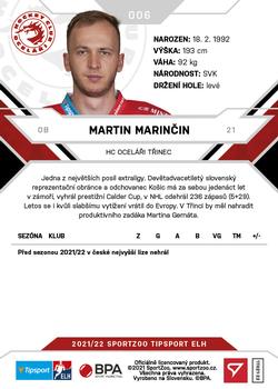 2021-22 SportZoo Tipsport ELH #006 Martin Marincin Back