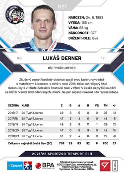 2021-22 SportZoo Tipsport ELH #021 Lukas Derner Back