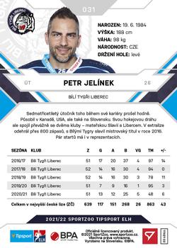 2021-22 SportZoo Tipsport ELH #031 Petr Jelinek Back