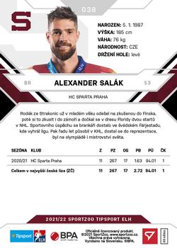 2021-22 SportZoo Tipsport ELH #038 Alexander Salak Back