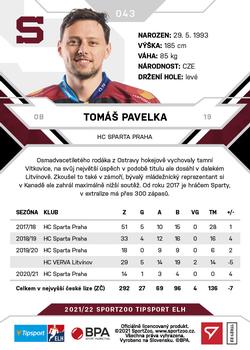 2021-22 SportZoo Tipsport ELH #043 Tomas Pavelka Back