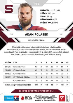 2021-22 SportZoo Tipsport ELH #044 Adam Polasek Back