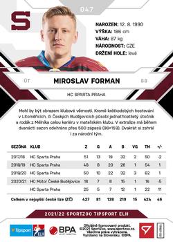2021-22 SportZoo Tipsport ELH #047 Miroslav Forman Back