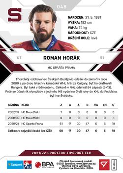 2021-22 SportZoo Tipsport ELH #048 Roman Horak Back