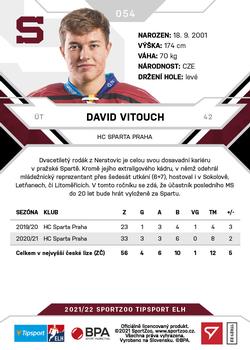 2021-22 SportZoo Tipsport ELH #054 David Vitouch Back