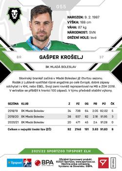 2021-22 SportZoo Tipsport ELH #055 Gasper Kroselj Back