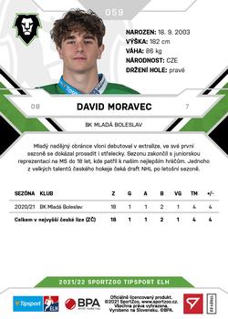 2021-22 SportZoo Tipsport ELH #059 David Moravec Back