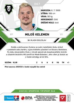 2021-22 SportZoo Tipsport ELH #067 Milos Kelemen Back
