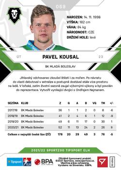 2021-22 SportZoo Tipsport ELH #069 Pavel Kousal Back