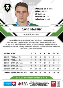 2021-22 SportZoo Tipsport ELH #072 David Stastny Back