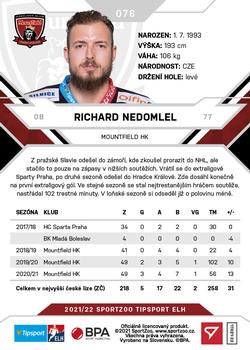 2021-22 SportZoo Tipsport ELH #076 Richard Nedomlel Back