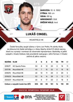 2021-22 SportZoo Tipsport ELH #079 Lukas Cingel Back
