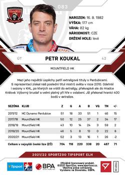 2021-22 SportZoo Tipsport ELH #083 Petr Koukal Back