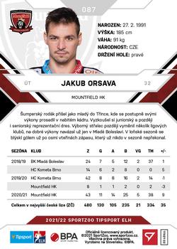 2021-22 SportZoo Tipsport ELH #087 Jakub Orsava Back