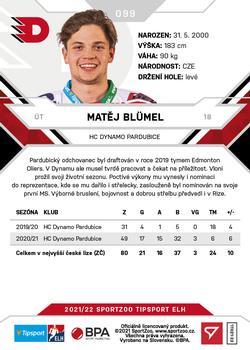2021-22 SportZoo Tipsport ELH #099 Matej Blumel Back