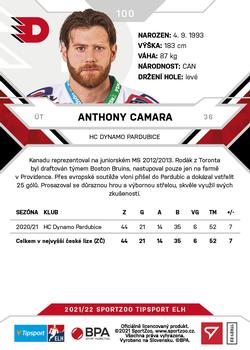 2021-22 SportZoo Tipsport ELH #100 Anthony Camara Back