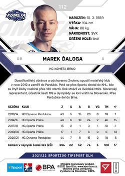 2021-22 SportZoo Tipsport ELH #112 Marek Daloga Back