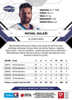 2021-22 SportZoo Tipsport ELH #113 Michal Gulasi Back