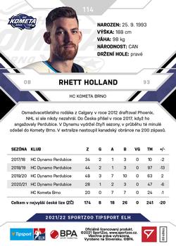 2021-22 SportZoo Tipsport ELH #114 Rhett Holland Back