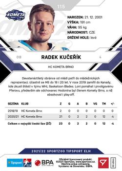 2021-22 SportZoo Tipsport ELH #115 Radek Kucerik Back