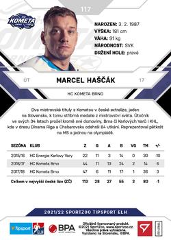 2021-22 SportZoo Tipsport ELH #117 Marcel Hascak Back