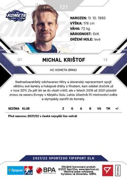 2021-22 SportZoo Tipsport ELH #121 Michal Kristof Back