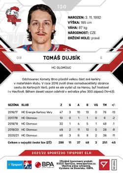 2021-22 SportZoo Tipsport ELH #130 Tomas Dujsik Back
