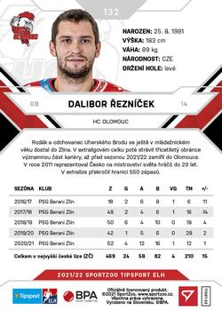 2021-22 SportZoo Tipsport ELH #132 Dalibor Reznicek Back