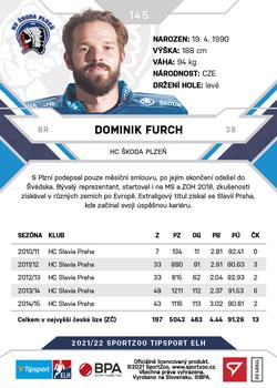 2021-22 SportZoo Tipsport ELH #145 Dominik Furch Back