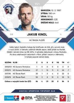 2021-22 SportZoo Tipsport ELH #151 Jakub Kindl Back