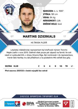 2021-22 SportZoo Tipsport ELH #155 Martins Dzierkals Back