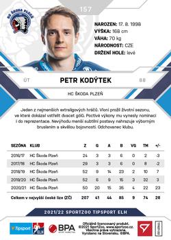 2021-22 SportZoo Tipsport ELH #157 Petr Kodytek Back