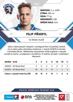 2021-22 SportZoo Tipsport ELH #160 Filip Prikryl Back