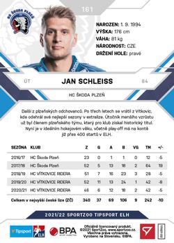 2021-22 SportZoo Tipsport ELH #161 Jan Schleiss Back