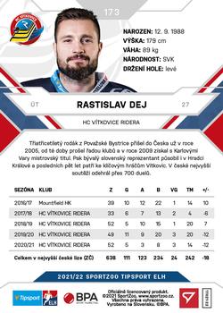 2021-22 SportZoo Tipsport ELH #173 Rastislav Dej Back