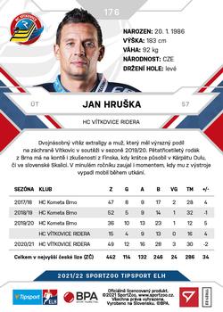 2021-22 SportZoo Tipsport ELH #176 Jan Hruska Back