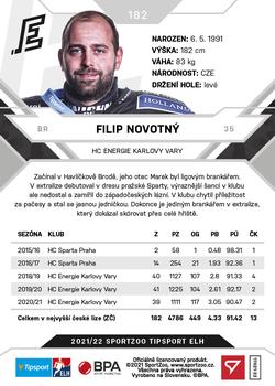2021-22 SportZoo Tipsport ELH #182 Filip Novotny Back