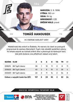 2021-22 SportZoo Tipsport ELH #184 Tomas Hanousek Back