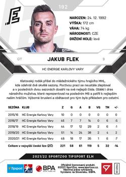 2021-22 SportZoo Tipsport ELH #192 Jakub Flek Back