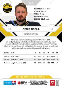 2021-22 SportZoo Tipsport ELH #199 Denis Godla Back