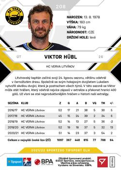 2021-22 SportZoo Tipsport ELH #208 Viktor Hubl Back