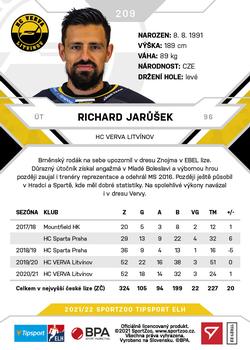 2021-22 SportZoo Tipsport ELH #209 Richard Jarusek Back