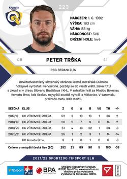 2021-22 SportZoo Tipsport ELH #223 Peter Trska Back