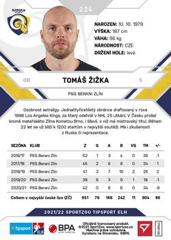 2021-22 SportZoo Tipsport ELH #224 Tomas Zizka Back
