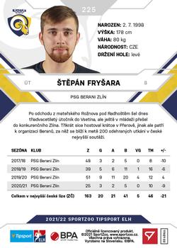 2021-22 SportZoo Tipsport ELH #225 Stepan Frysara Back