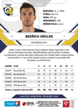 2021-22 SportZoo Tipsport ELH #228 Bedrich Kohler Back