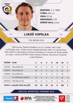 2021-22 SportZoo Tipsport ELH #234 Lukas Vopelka Back