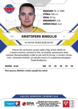 2021-22 SportZoo Tipsport ELH #236 Kristofers Bindulis Back