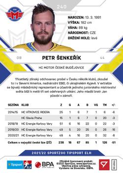 2021-22 SportZoo Tipsport ELH #240 Petr Senkerik Back